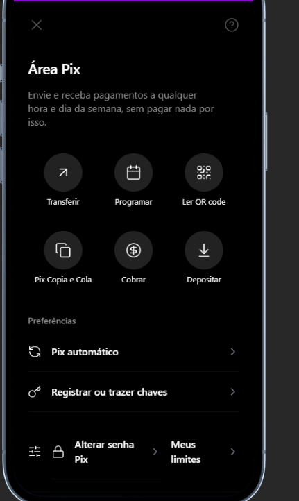 Área Pix do aplicativo Nucash